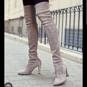 Stuart Weitzman taupe highland suede thigh high boots